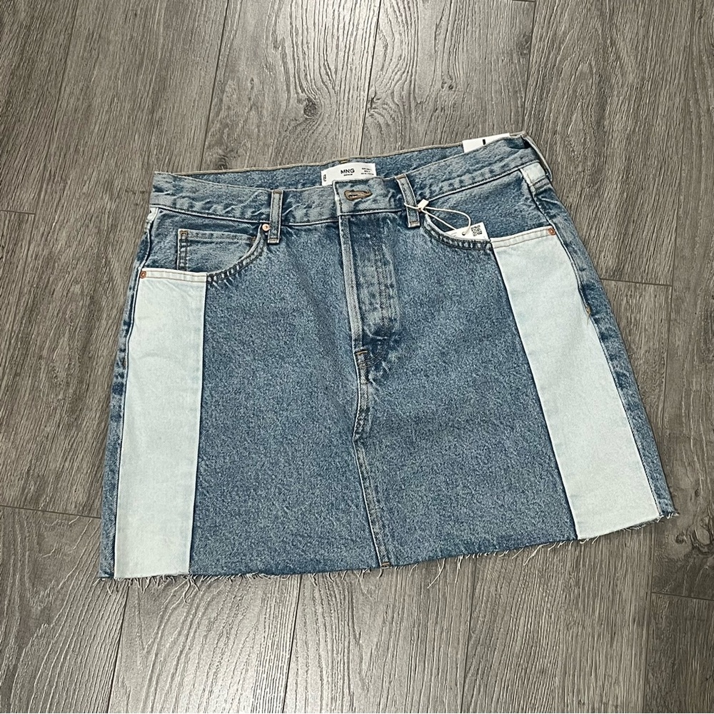 MANGO Patchwork High Waist Denim Mini Skirt